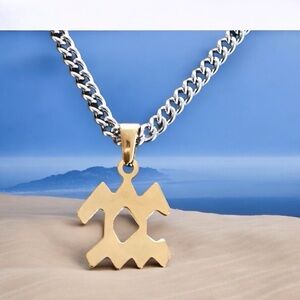 🆕 Aquarius Zodiac Sign Pendant Necklace Stainless Steel